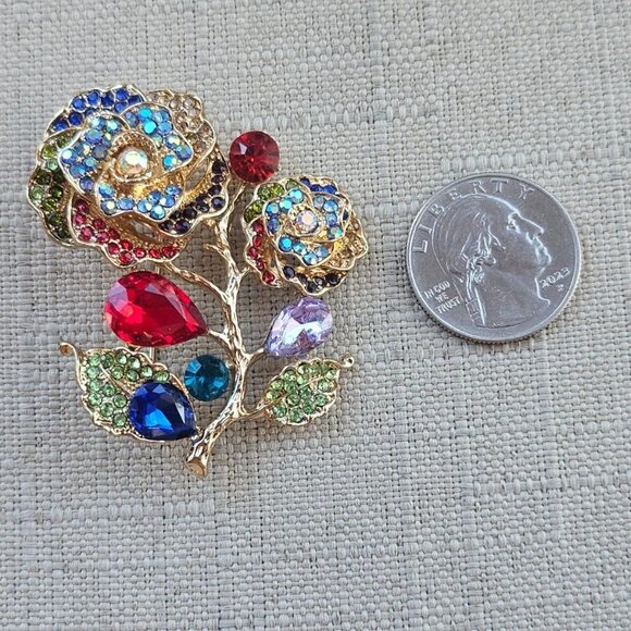 Fashion Pin Brooch Multi Color Crystals Accent Flower Pin Fashion Jewelry New - Picture 10 of 10